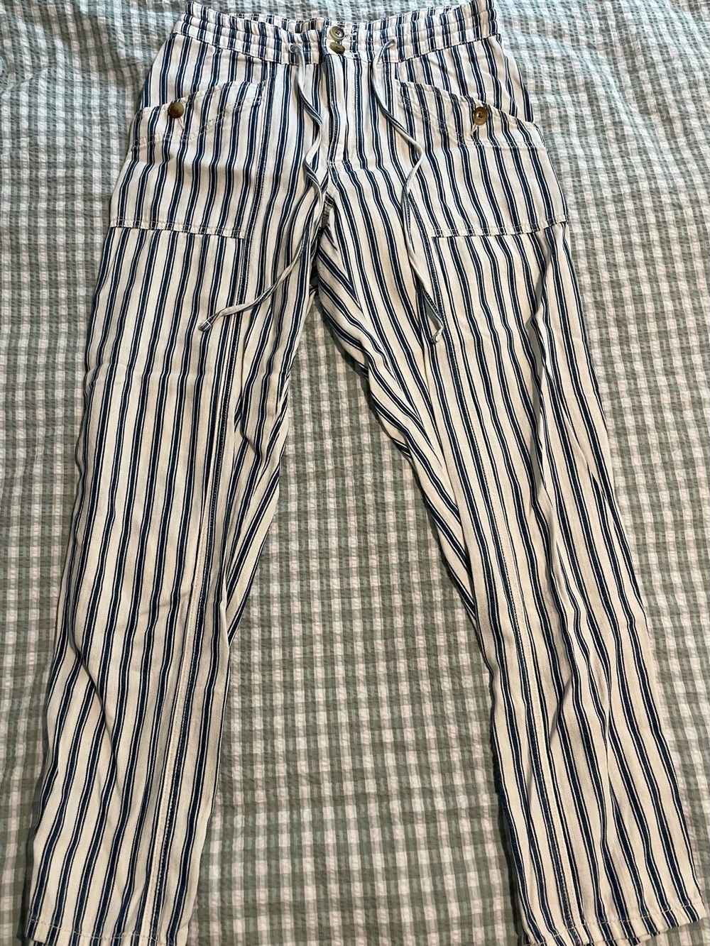 American Eagle Outfitters Navy and White Striped Cropped Pants